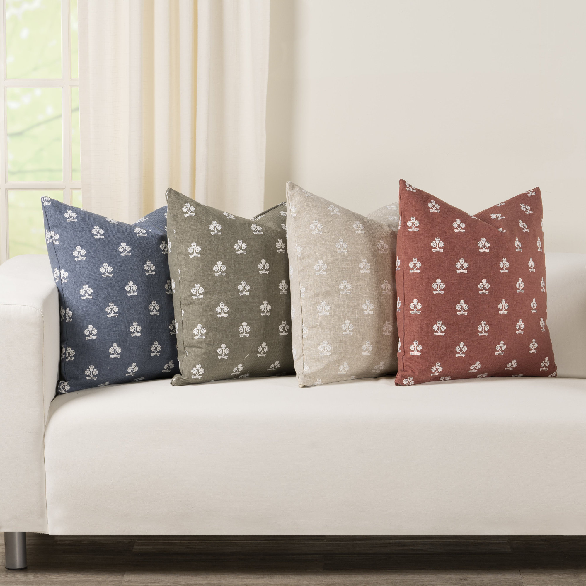 Hamachi Polyester Throw Square Pillow Cover & Insert, Square 20", Sage Floral 1, Feather