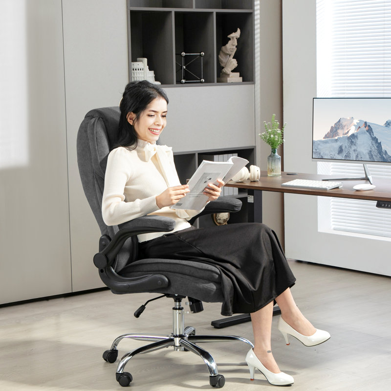 Office Chair, Computer Desk Chair with Flip-up Armrest, Dark Grey, Charcoal Gray