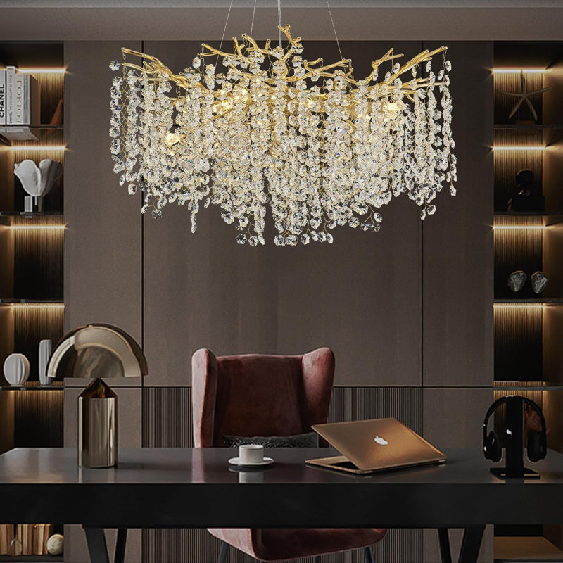 Lustre moderne en cristal K9, Doré, 8 lumières, H 17,72 po x l 23,62 po x P 23,62 po 