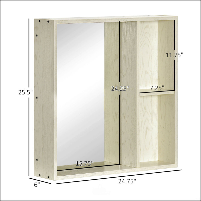 Armoire à pharmacie de salle de bain avec miroir, H 25,5 po x l 24,75 po x P 6 po