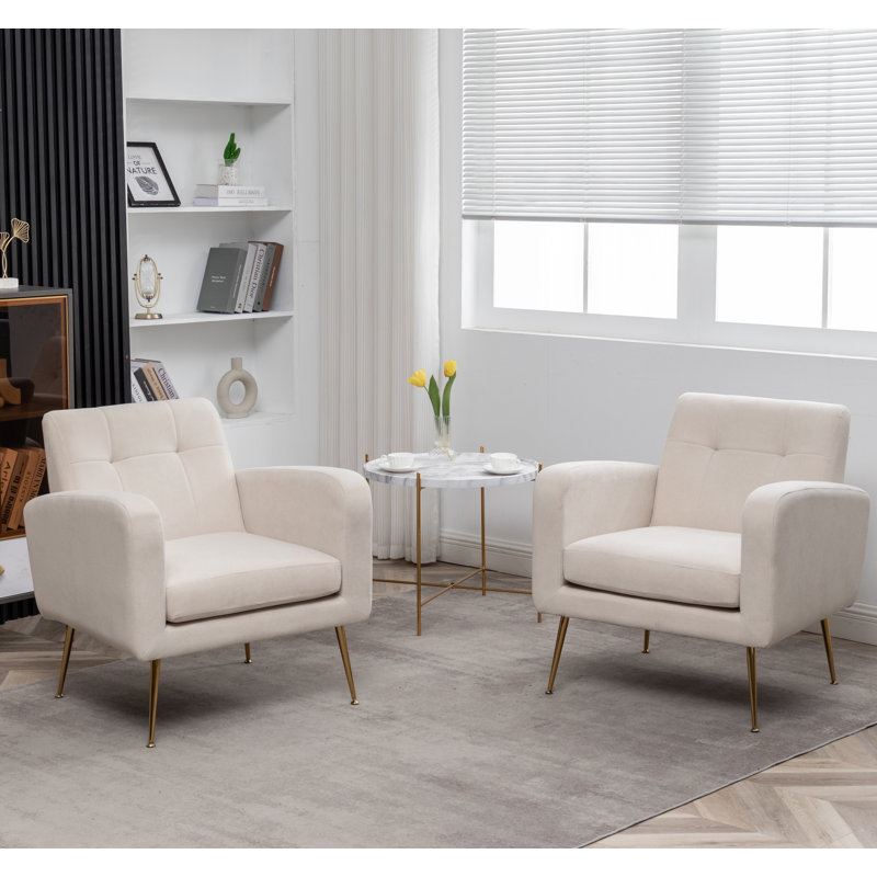 Fauteuil capitonné de 29 po de largeur Alixon, 100 % polyester beige