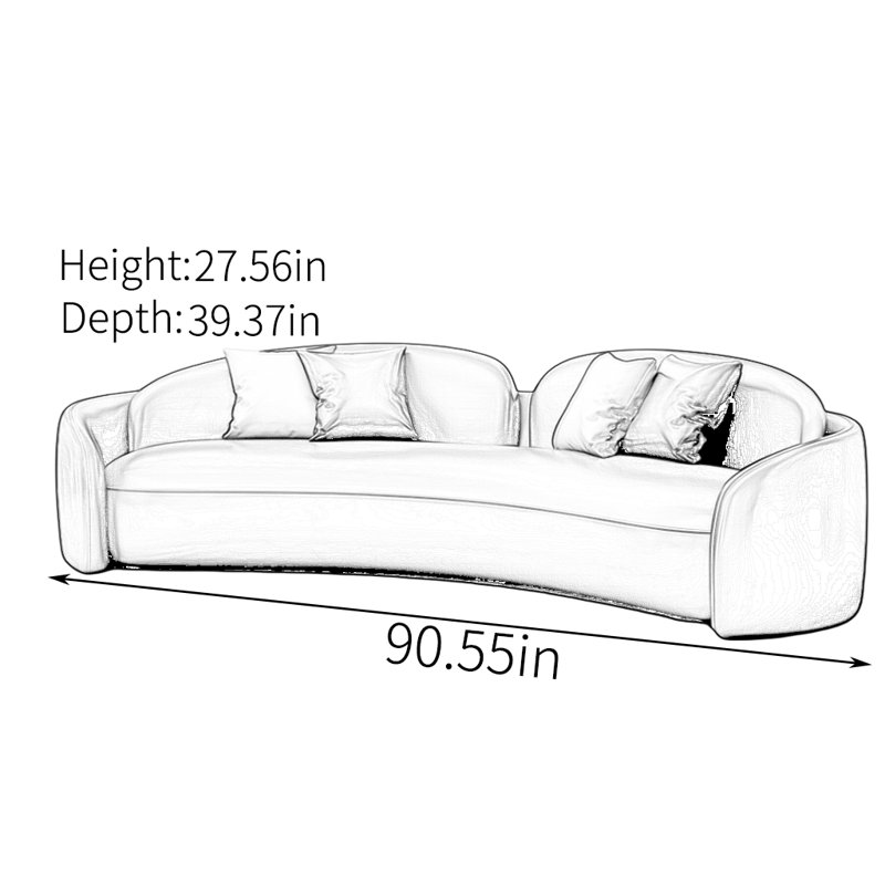 Canapé nordique simple, H 27,56 po x l 90,55 po x P 39,37 po