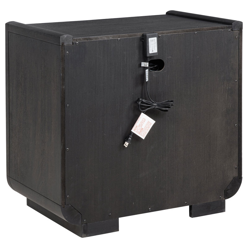 Table de chevet 2 tiroirs Leandro avec USB noir bruni