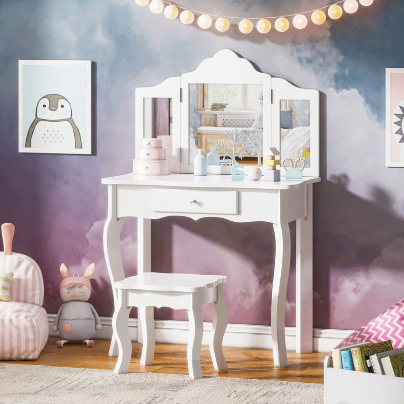 Wafrt Kids Vanity Set with Mirror, White