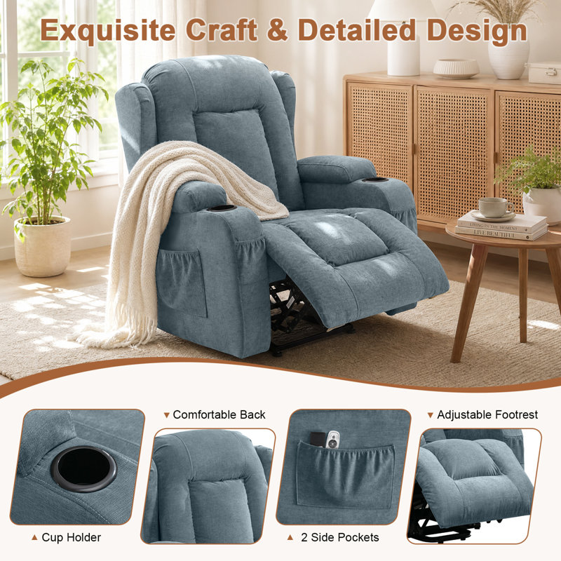 Fauteuil releveur électrique, fauteuil moderne réglable en coton bleu pour la maison, Bleu