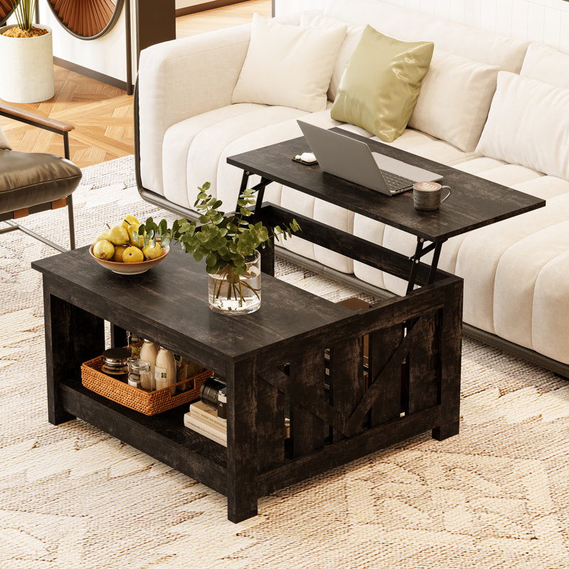 Torron Lift Top Farmhouse Coffee Table with Storage,Wood Cocktail Table, Dark Rustic Oak