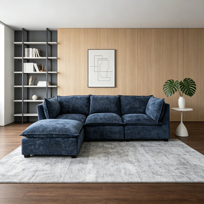Modern Sofa Modern Sectional Sofa,L-Shape Linen Fabric Corner Couch Set With Convertible Ottoman For Living Room, Apartment, Office,,3 