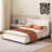 Elegant White Boucle Bed Frame In Full Size, With Solid Wood Feet And 3 Support Legs For Stability Comfortable Size Construction Soft Fabric Bedroom Decor