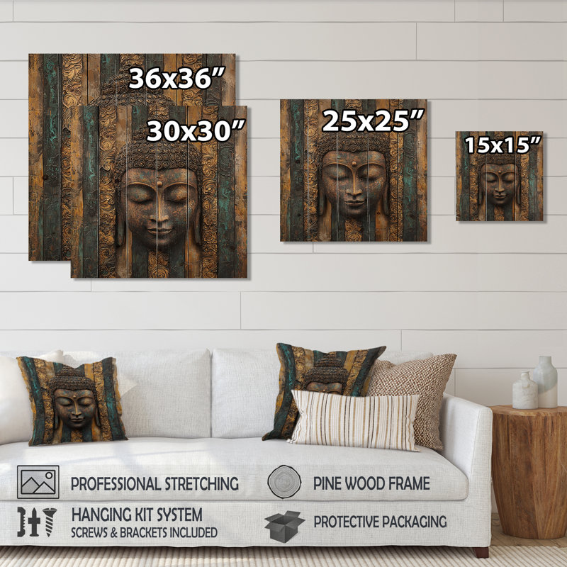 Bouddha murmurant le chemin du bouddhisme III - Art mural traditionnel en bois sur bois de pin naturel, H 36 po x l 36 po