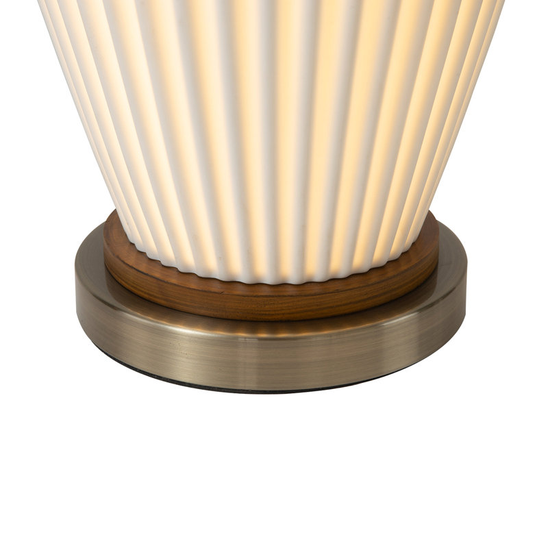 Santa Clara Bone Porcelain Table Lamp with Nightlight - 30", Weathered Brass and Walnut, 4-Way Rotary Switch