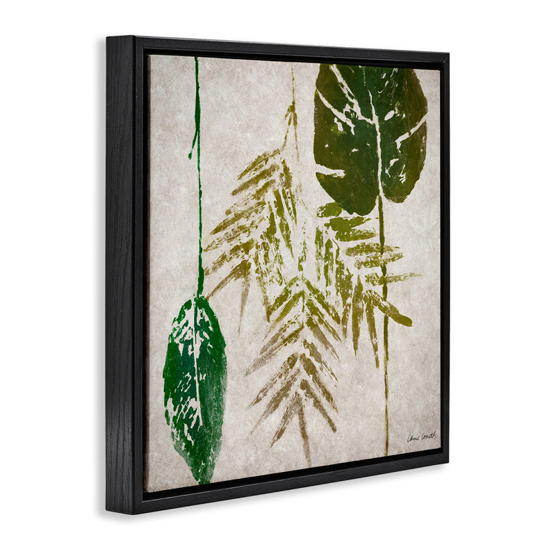 "Botanical Leaf Impressions", art mural encadré par Lanie Loreth, Cadre flottant noir de jais, H 18 po x l 18 po
