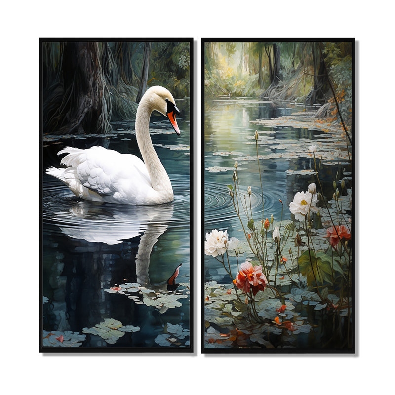 Forest Sawns In Shadows I - Décoration murale traditionnelle rouge 2 panneaux, H 32 po x l 32 po, Cadre flottant, Noir