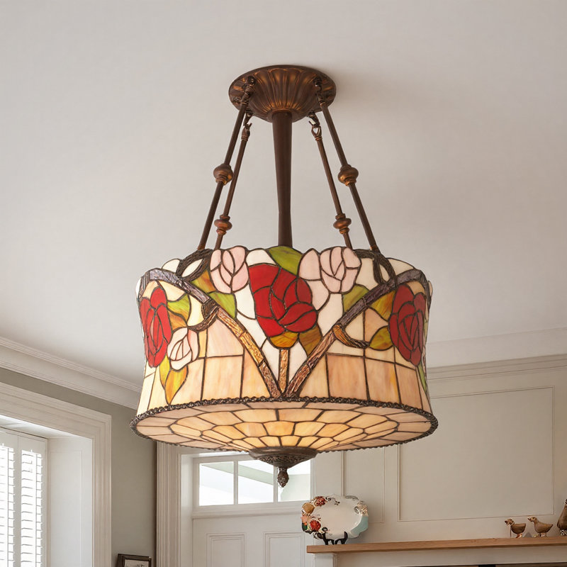 Plafonnier semi-encastré à 5 lumières de style Tiffany