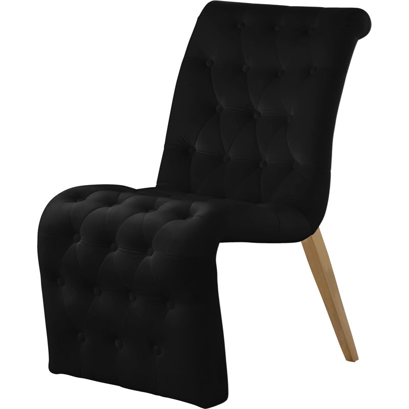 Chaise d'appoint rembourrée en velours capitonné Desroches, Velours noir