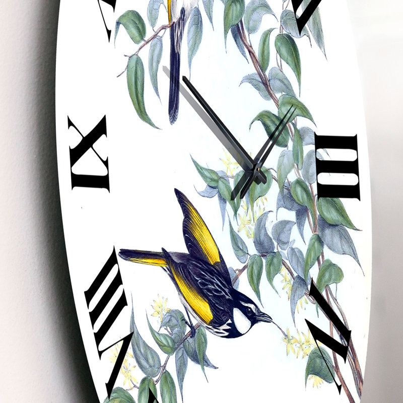 Oiseaux australiens rétro sur une branche - horloge murale traditionnelle, Petit