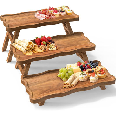 3 Tier Foldable Acacia Wood Cupcake Stand, For Party Wedding Birthday Buffet