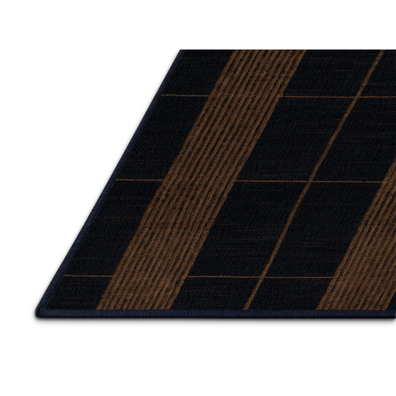 Tapis gris à carreaux lavable à la machine, Rond 4 pi