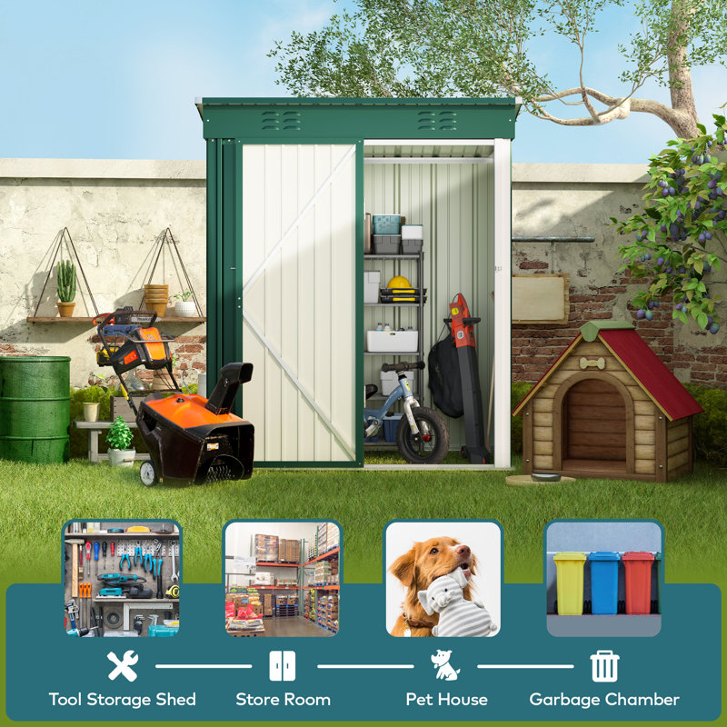 Aiho 5 ft. W X 3 ft. D Metal Vertical Storage Shed, Green