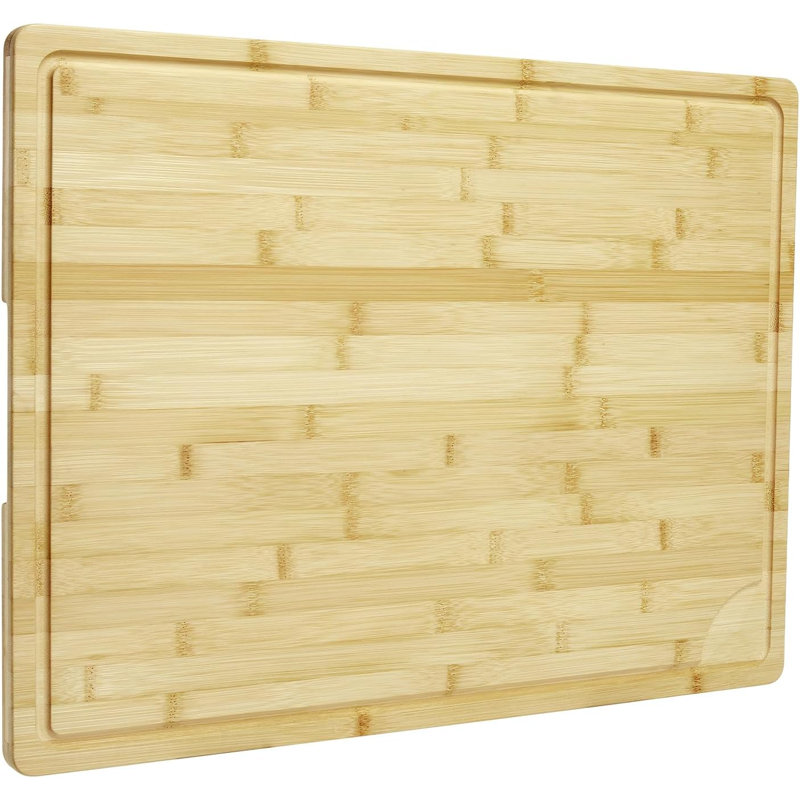 Planches à découper en bambou pour la cuisine, très grande planche à découper en bois de 24 po x 18 po avec rainures profondes et poignée, conception réversible, planche à découper robuste pour la cuisine et le service