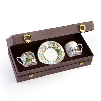 Coffee Cup & Saucer FLOWERS MODEL F-B Set of 2 in Luxury Box diam. 2.3in, H 2.5in, Cap. 4 oz, Saucer diam. 4.75in