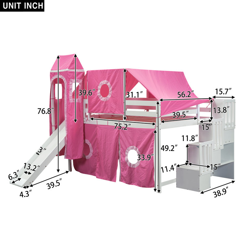 Lit mezzanine pour enfants, Rose, Double