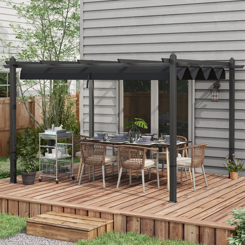 10 Ft.W Metal Pergola with Canopy, 10' x 12', Gray