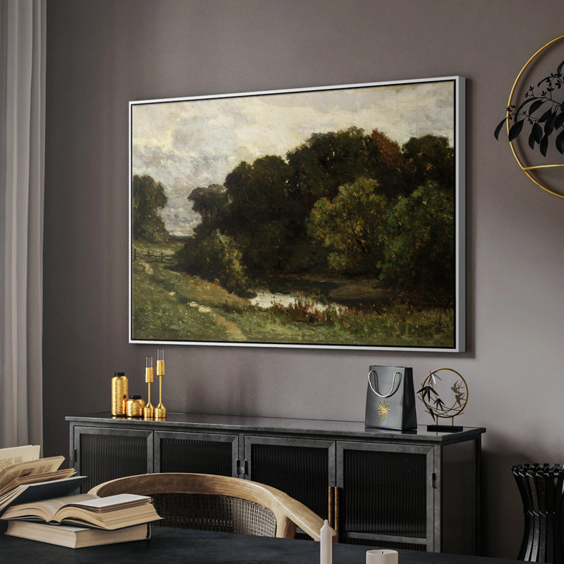 Paysage rétro - Toile tendue avec châssis encadré, Blanc, H 17 po x l 25 po