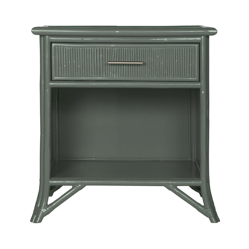 1 - Drawer Rattan Nightstand, Evergreen