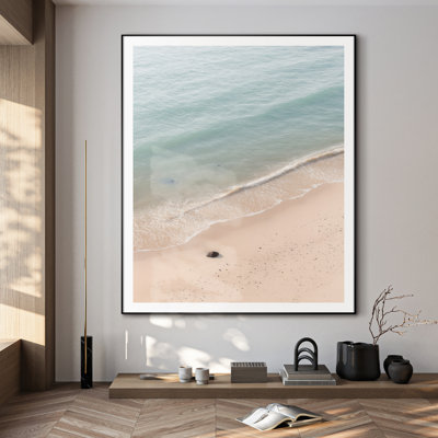 Extra Large Serene Shoreline Wall Art Print - Tranquil Beach and Gentle Waves Artwork Coastal Decor for Living Room or Bedroom, Frame Assembly Required (Frame Assembly Required)