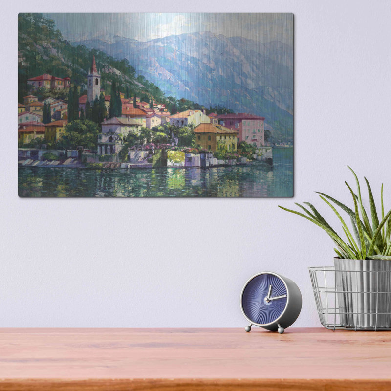 Reflections of Lake Como par Howard Behrens - Peinture sur métal sans cadre, H 12 po x l 16 po x P 0,13 po
