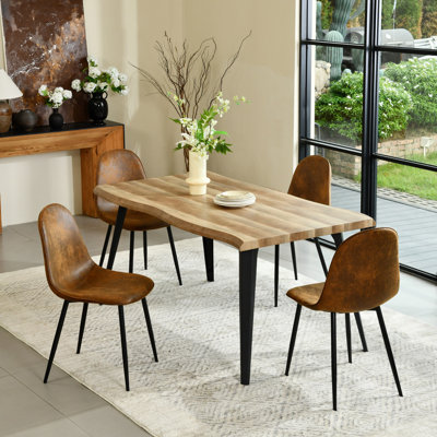 Shivani 5-Piece Modern Dining Set With Rectangular Wood Grain Table And 4 Upholstered Dining Chairs