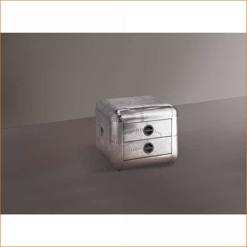 Table basse en aluminium à 2 tiroirs en forme de coffre, peu encombrante pour le salon