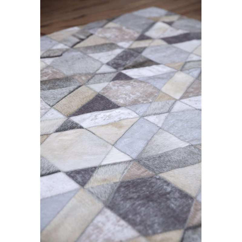 Cowhide Geometric Area Rug, Rectangle 4'7" x 5'11"