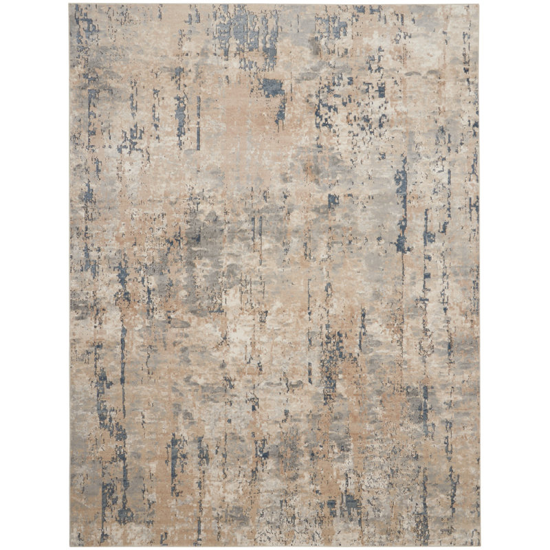 Addie Abstract Modern Machine Woven Area Rug in Beige/Gray, Rectangle 7'10" x 9'10", Beige/Gray