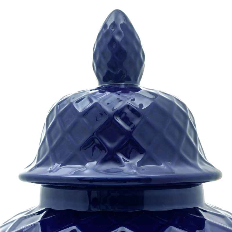 19.5" Diamond Pattern Antique White Temple Jar, Blue