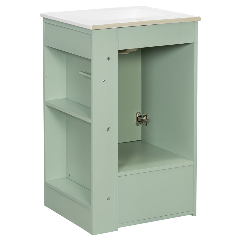 Meuble-lavabo simple autoportant vert 20 po avec lavabo et rangement en céramique