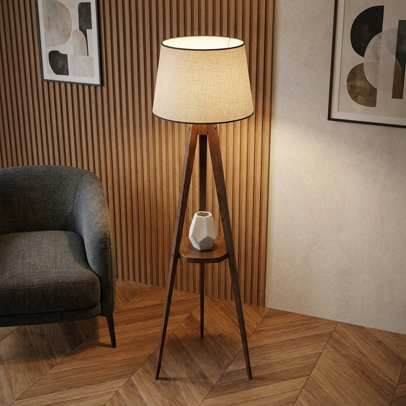 Lampe sur pied Solana avec abat-jour tambour en noyer