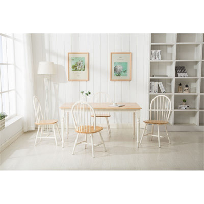 Windsor Farmhouse 5 Piece Dining Set in Cream and Natural