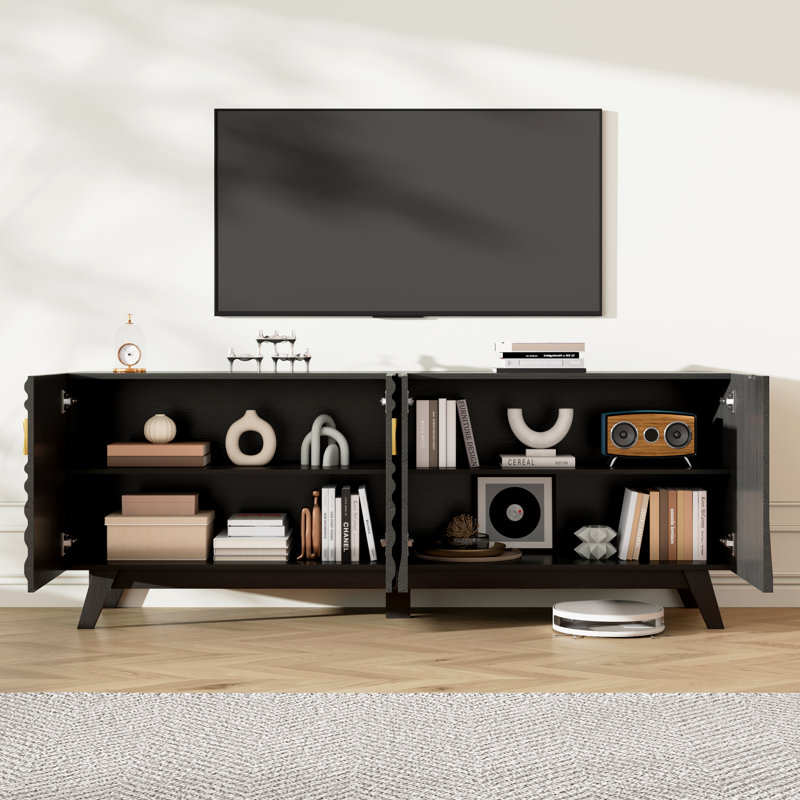 63" W Tv Stand With Adjustable Shelf, Black