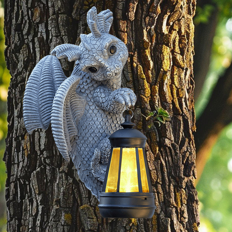 Statue de dragon d'extérieur 9,5 pouces avec lanterne
