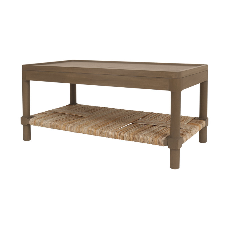 Cordel Solid Wood Coffee Table With Rush Shelf, 38"W, Chestnut Brown