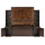 Grand lit escamotable avec bureau et rangement, lit mural en bois peu encombrant avec armoires et tiroirs, brun foncé