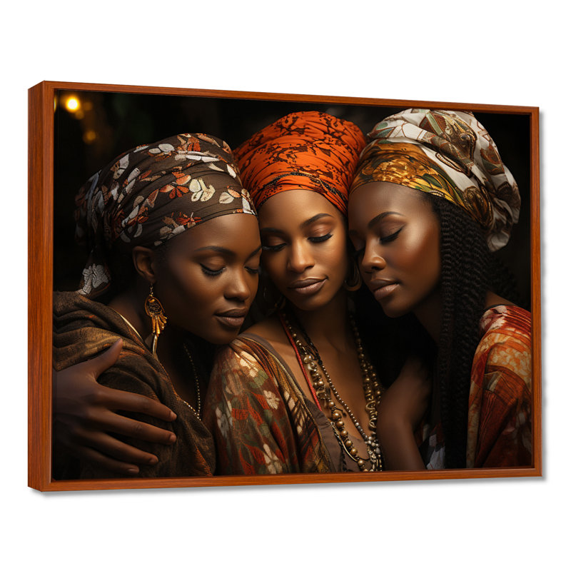 World Cultures Sœurs I - Art africain américain, art mural, H 12 po x l 20 po x P 1 po, Cadre flottant brun