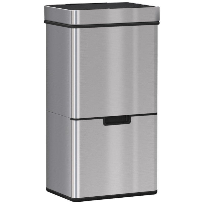 72 Liter 3 Compartment Stainless Steel Sensor Waste and Recycling Bin with Removable Lid for Kitchen and Home Use