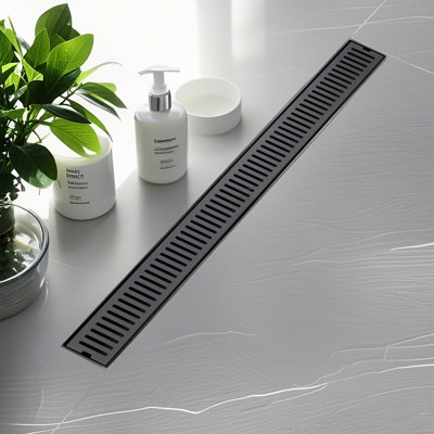 Drain de douche linéaire 24 po, drain de plancher de douche en acier inoxydable 304 avec grille amovible, drain de plancher rectangulaire avec accessoires