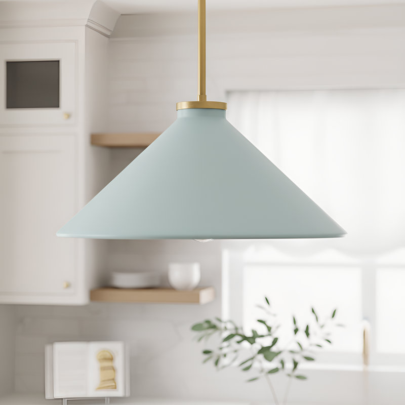 Luminaire suspendu 1 lumière avec abat-jour Bradbury, Bleu pâle