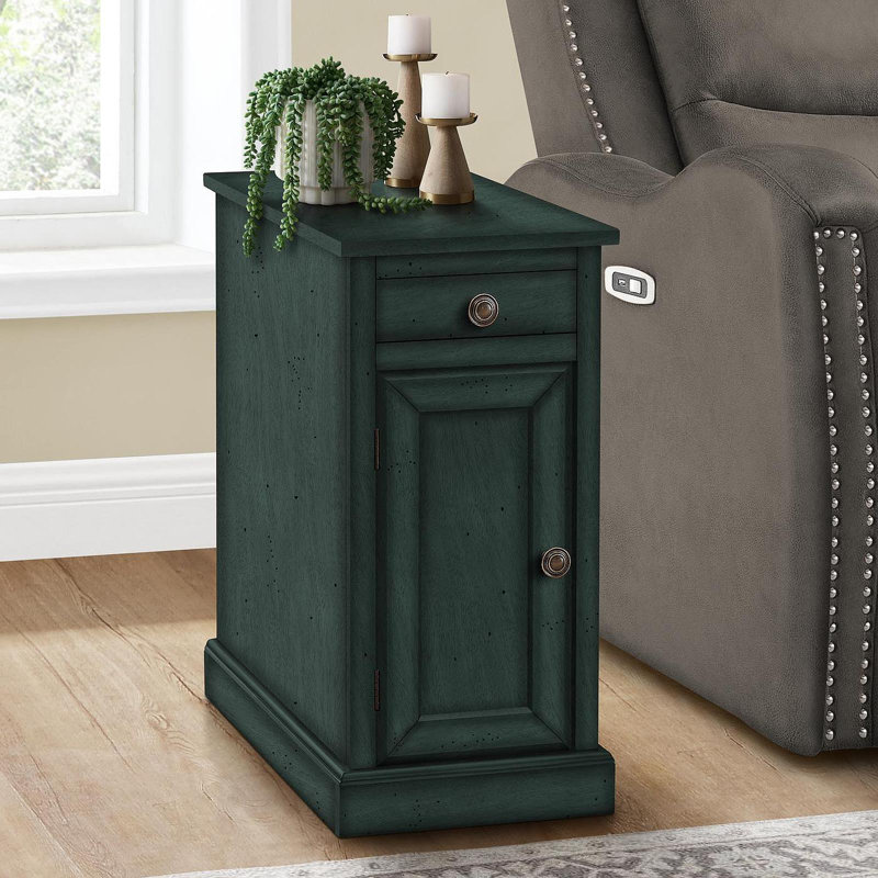 Table d'appoint, table de bout, table d'appoint, table de chevet, étroite, chambre à coucher, lampe, tiroir de rangement, placage bleu antique, traditionnel