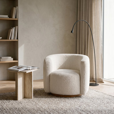 COLAMY AURA Oversized Swivel Accent Chair, Spacious Curved Barrel Armchair with 360° Rotation