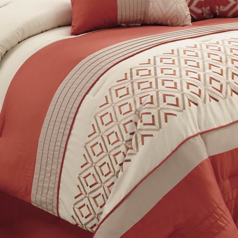 Janna Orange and Taupe 8-Piece Queen Microfiber Comforter Set