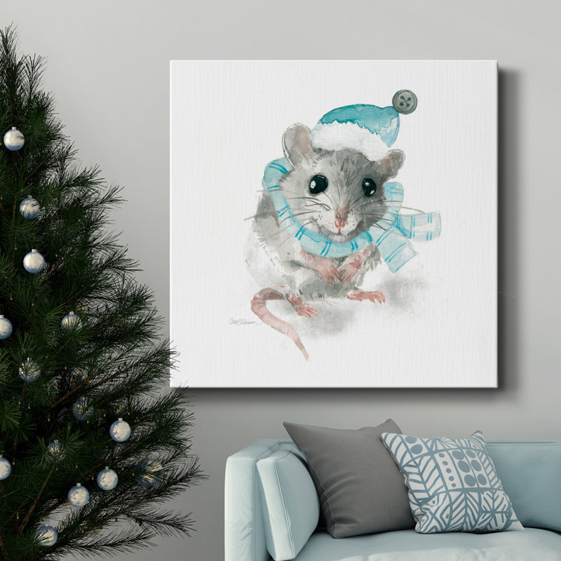 Christmas Critter Mouse - Toile tendue avec châssis de qualité supérieure - prête à être accrochée